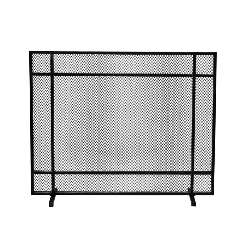 Pare-étincelles noir et argent brossé - panneau simple pour cloison en fer H 32,58 "x l 41,97" P 7,92 "moderne et fonctionnel