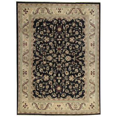 Tapis noir et ivoire de haute qualité noué à la main