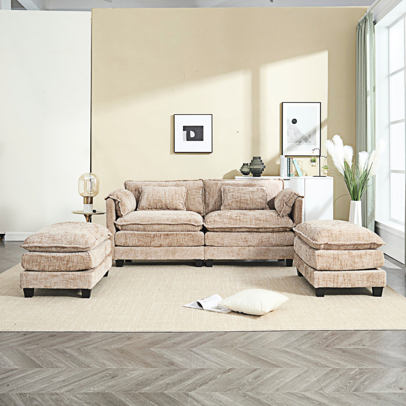 Canapé modulaire rembourré 2 places avec repose-pieds Zuri, Chenille chameau