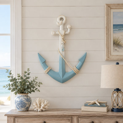 Anchor With Rope And Sea Horse Details Wall Decor