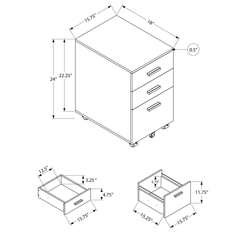 Armoire de rangement blanche sur roulettes, 2 lettres et 1 grand tiroir, de style moderne avec un bon fonctionnement, un classeur d'organisation efficace pour le travail, un extérieur stratifié, des dossiers fonctionnels spacieux