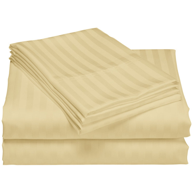 Egyptian Cotton Sateen Striped Sheet Set, Taupe, Twin XL Sheet Set with 1 Pillowcase