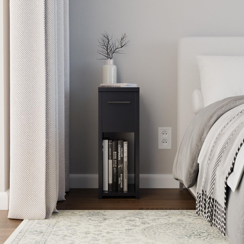 20cm W Manufactured Wood Bedside Table, Black