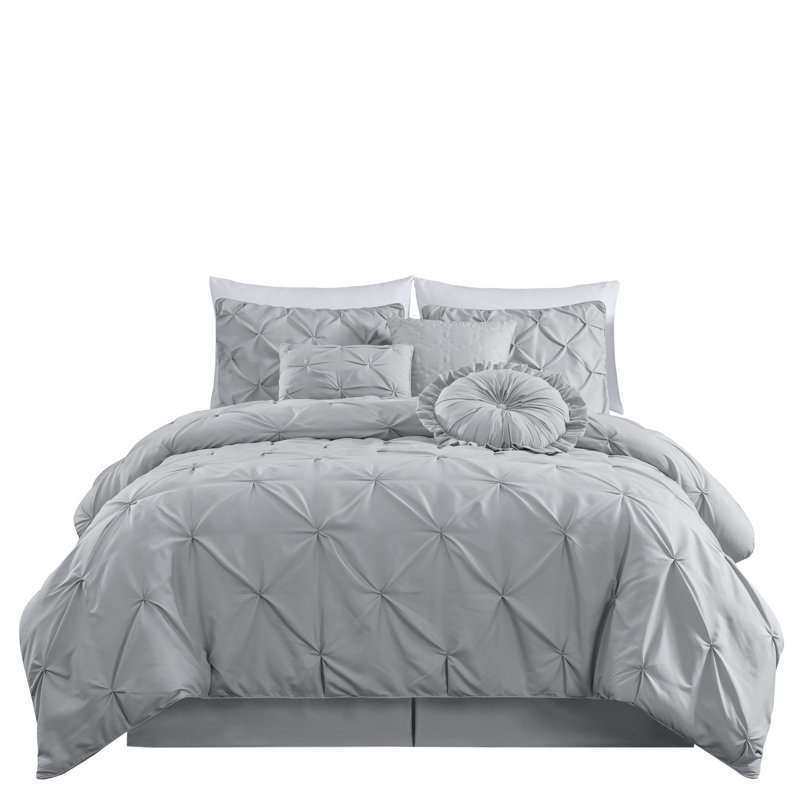Light Gray Queen Microfiber 7-Piece Pintuck Comforter Set