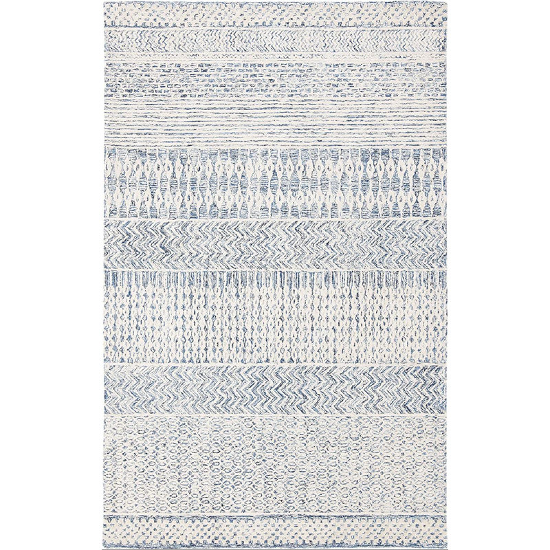 Tapis oriental ivoire / bleu marine en laine touffeté à la main Ambr, Rectangle 3 pi x 5 pi