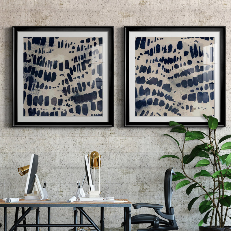 Indigo Markings I - Ensemble de 2 reproductions d'art encadrées, H 30,5 po x l 61 po x P 1,5 po, Noir