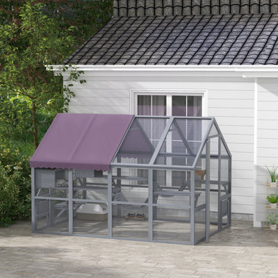 Enclos extérieur pour chats Catio avec auvent résistant aux intempéries, ponts, gris