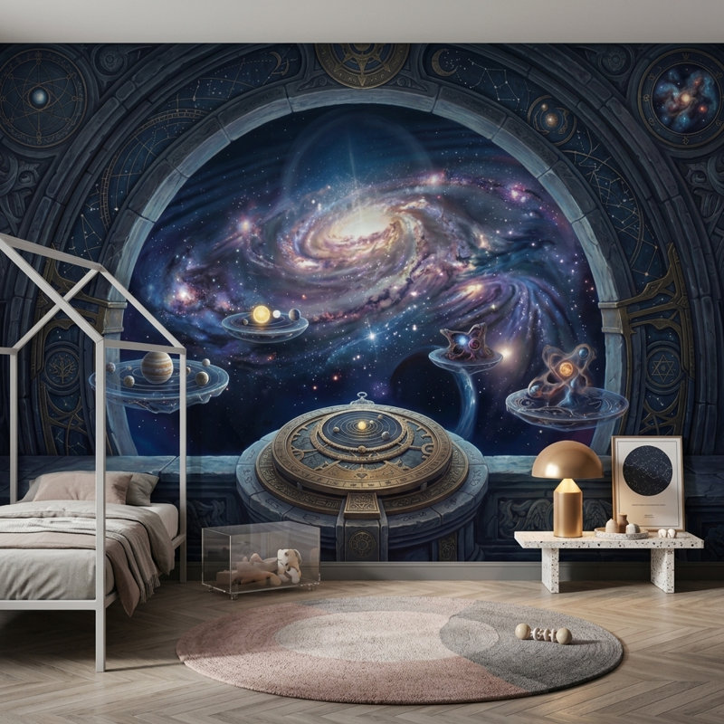 Papier peint galaxie spirale, champ d'étoiles, astronomie, murale, 200"x120", Peel and Stick