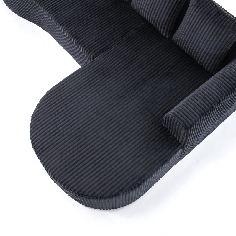 113.4" Modern Curved Cloud Couch, Corduroy Compression Couches For Living Room With Deep Seat, Memory Foam Compressed Modular Sectional Sofa, No Assembly Required