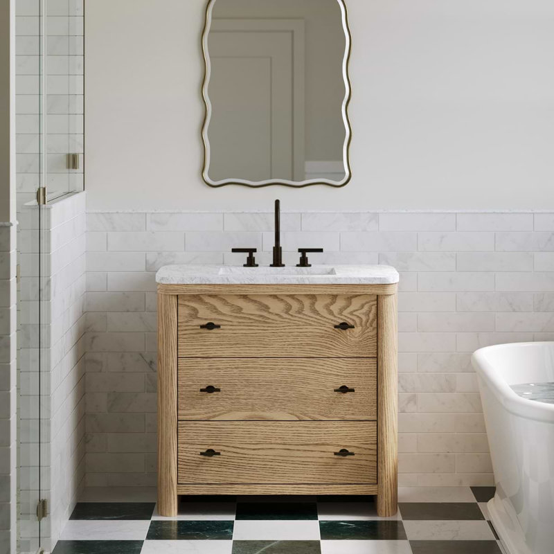 TileBar Studio Vanities Callum Natural Ash Vanity with Carrara Marble Top, 36" W