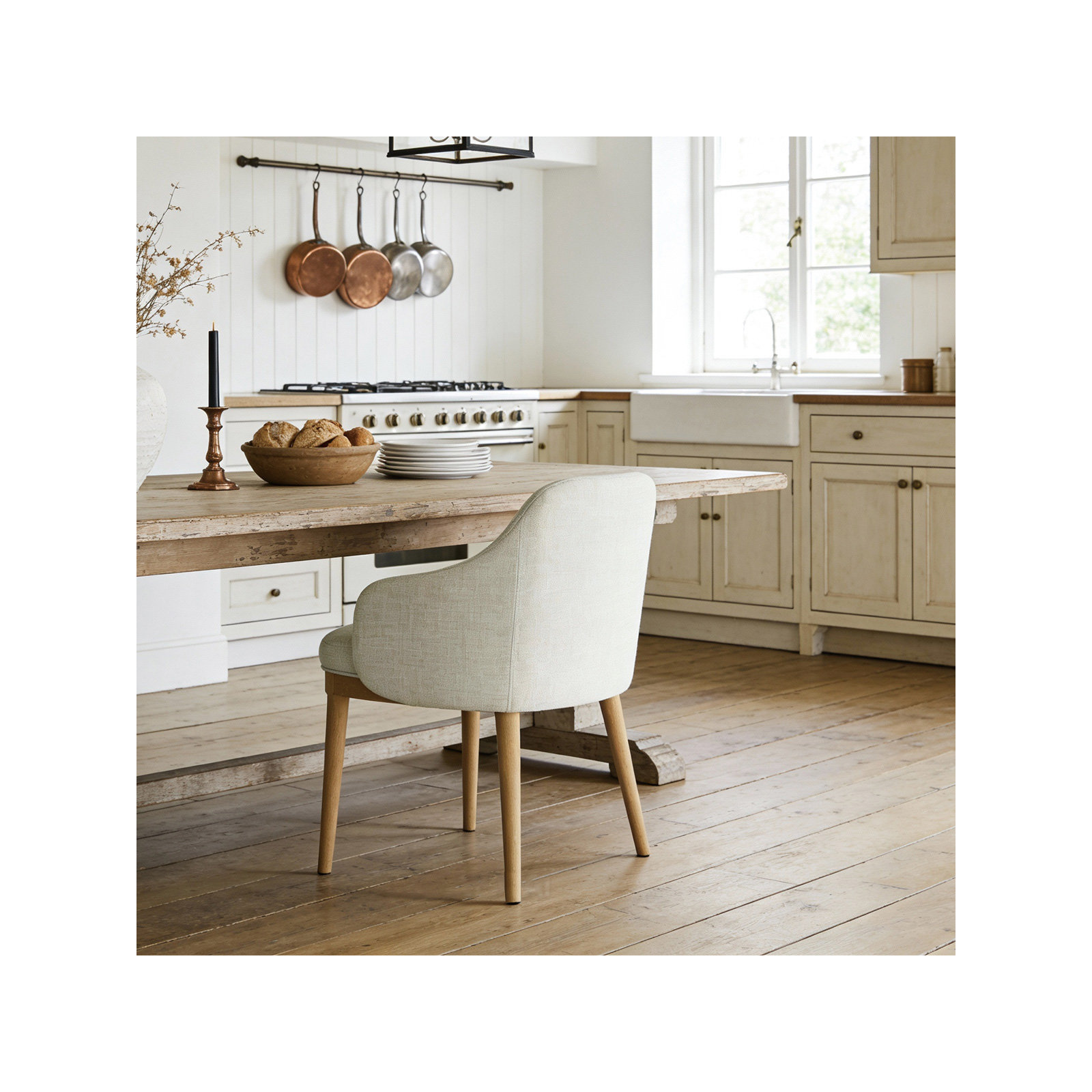 Alden Upholstered Dining Chair, Natural Wood
