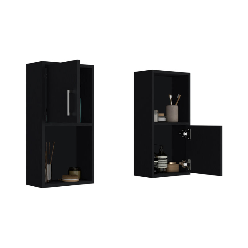Oba 2-Pc Wall-Mounted Bathroom Medicine Cabinet with Open and Closed Storage, Black