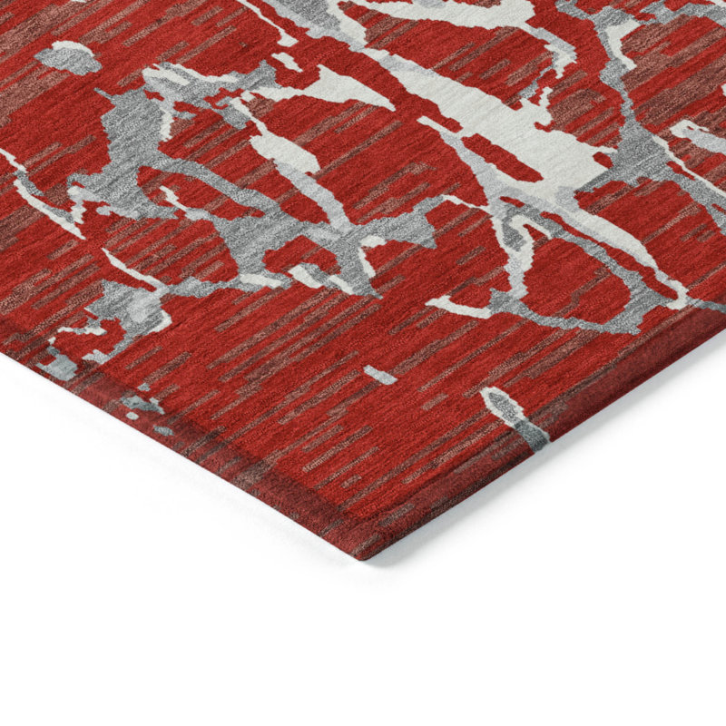 Tapis intérieur lavable rayé rouge 5 pi x 8 pi