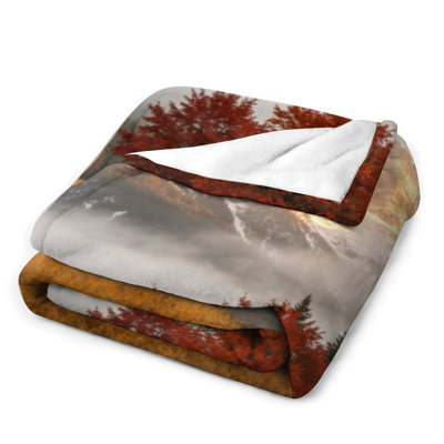 Jeté en flanelle Snowy Autumn Road Luxury