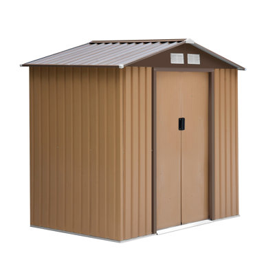 7' X 4' Outdoor Storage Shed, Garden Tool House With Foundation, 4 Vents And 2 Easy Sliding Doors For Backyard, Patio, Garage, Lawn