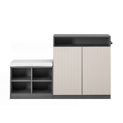 Armoire de salon avec banc à chaussures, 2 portes et 3 tablettes réglables à 3 niveaux, armoire d'appoint