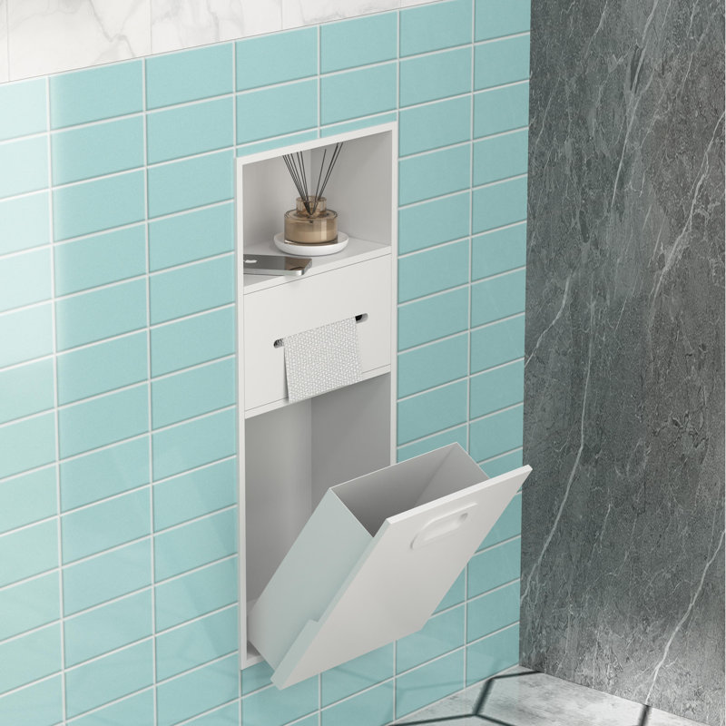12"W x 26"H Built-in Trash Can Alcove, Stainless Steel Recessed Niche with Toilet Paper Storage, Waterproof Kitchen & Bathroom Organizer for Residential/Commercial Use, White