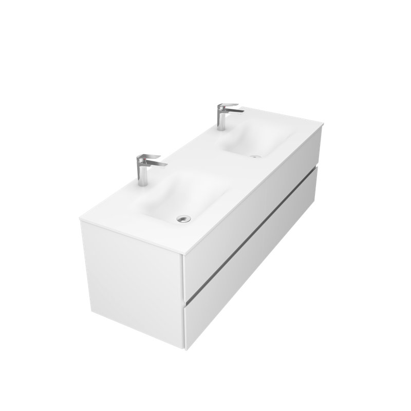 Meuble-lavabo double 60 po avec tiroirs Megsed R, Blanc, Blanc