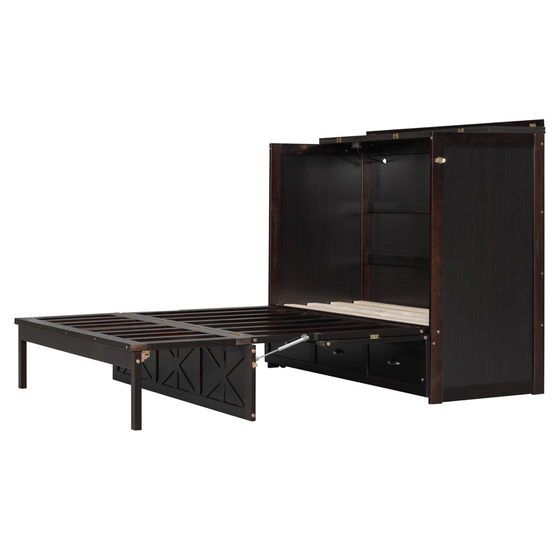 Lit escamotable double avec grands tiroirs, Espresso