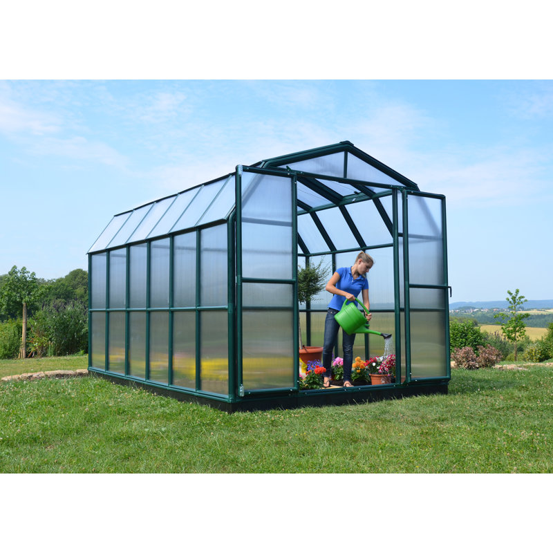 Palram - Canopia Grand Gardener 2 - 8' W x 12' D Walk-In Hobby Twin Wall Polycarbonate Resin Frame Greenhouse Kit with Roof Vent and Base - Green