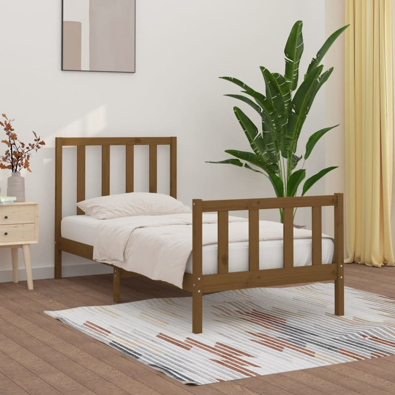 Bed Frame Solid Wood, Brown, Small Single (2'6)