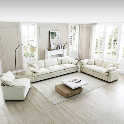 3 Piece Oversized Sectional - Beige Corduroy Comfortable With 6 Seats Soft & Warm For Home Cinemas