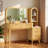Fluted Makeup Vanity Desk With Large Mirror, 4 Drawers, Storage Cabinet, Charging Station And Glass Display Top