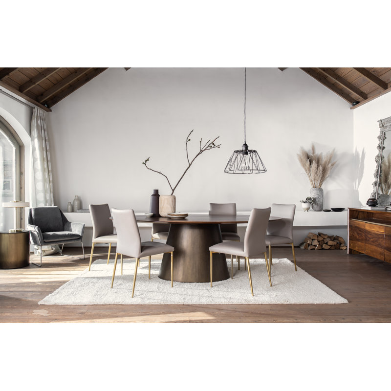 Edler Round Solid Wood Top Metal Base Dining Table