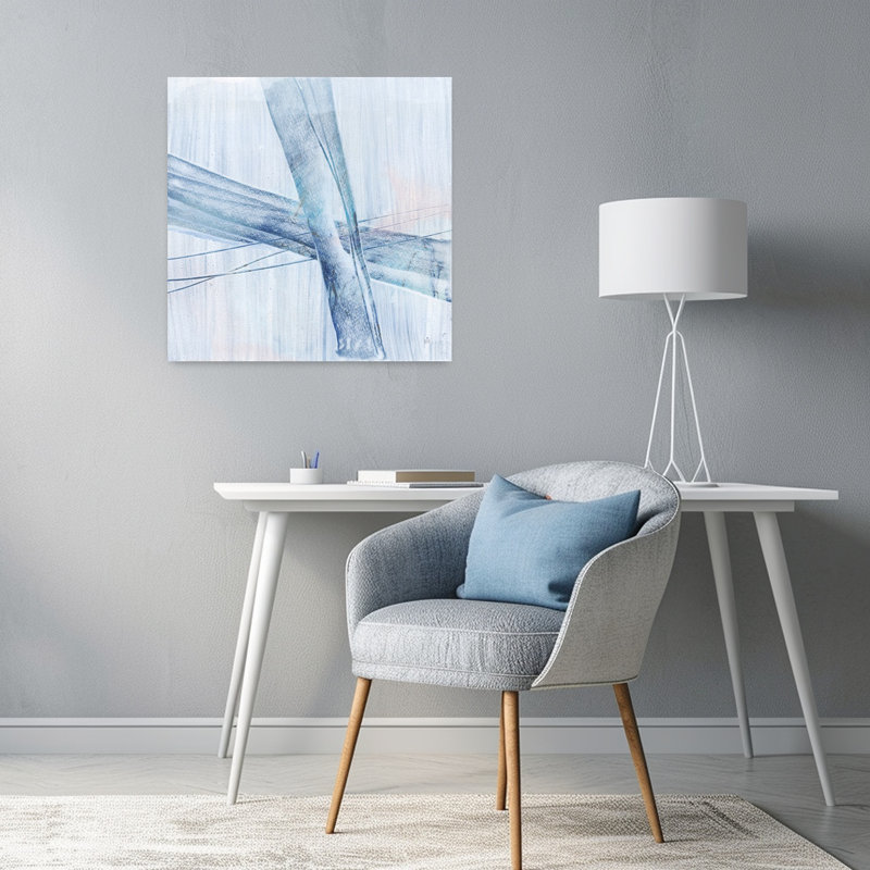 Art contemporain bleu rayé avec art abstrait bleu, H 24 po x l 24 po