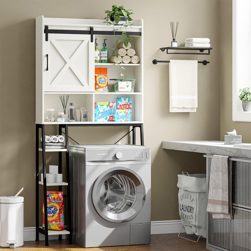 Farmhouse Style Freestanding Over Toilet Storage Cabinet, White