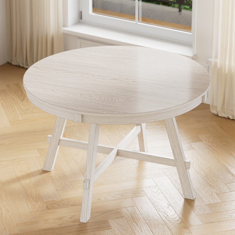 Table de salle à manger rustique en bois massif de 47 pouces pour 4 à 6 personnes, table de cuisine ronde en bois pour la salle à manger, table de ferme de style campagnard avec plateau en bois et base en croix