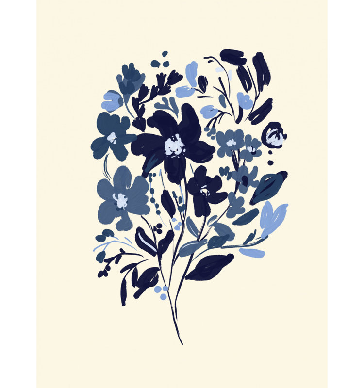 Indigo Floral Bouquet by Josie George — Botanical Wall Art, 24 × 36, Matted Framed Print, Tan
