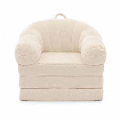 2-in-1 Convertible Folding Sofa Bed, Chenille Sleeper Floor Chair with U-Shaped Arms & Handle, No Assembly Couch for Living Room & Apartment, White