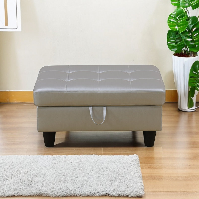 Faux Leather Upholstered Storage Bench, Silver White