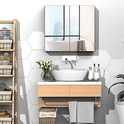Armoire de salle de bain avec miroir, armoire à pharmacie, rangement mural avec portes doubles, armoire d'entrée