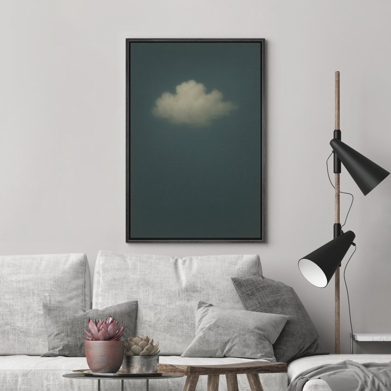 Art mural sur toile encadré à nuage unique sur ciel foncé - Atmosphère minimaliste surréelle pour le bureau ou le vestibule - Décoration moderne