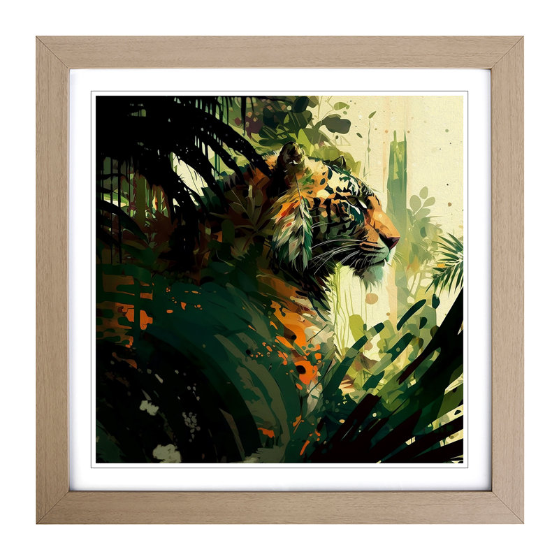 Jungle Gestural No.1 - Single Picture Frame Print on Wood, Oak