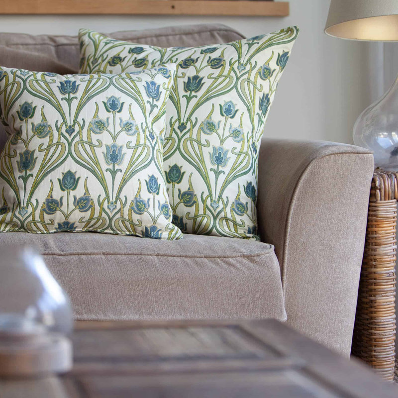 Woven Art Deco Cushion in Powder Blue, 58x58cm, Synthetic filled