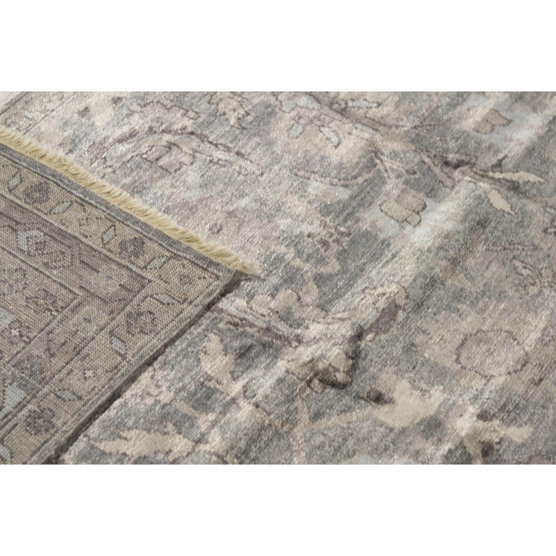 Tapis gris et gris noué à la main de haute qualité