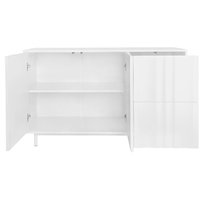 Buffet moderne 47,2 "avec motif ondulé, 2 portes et tiroirs, tablette réglable, Blanc