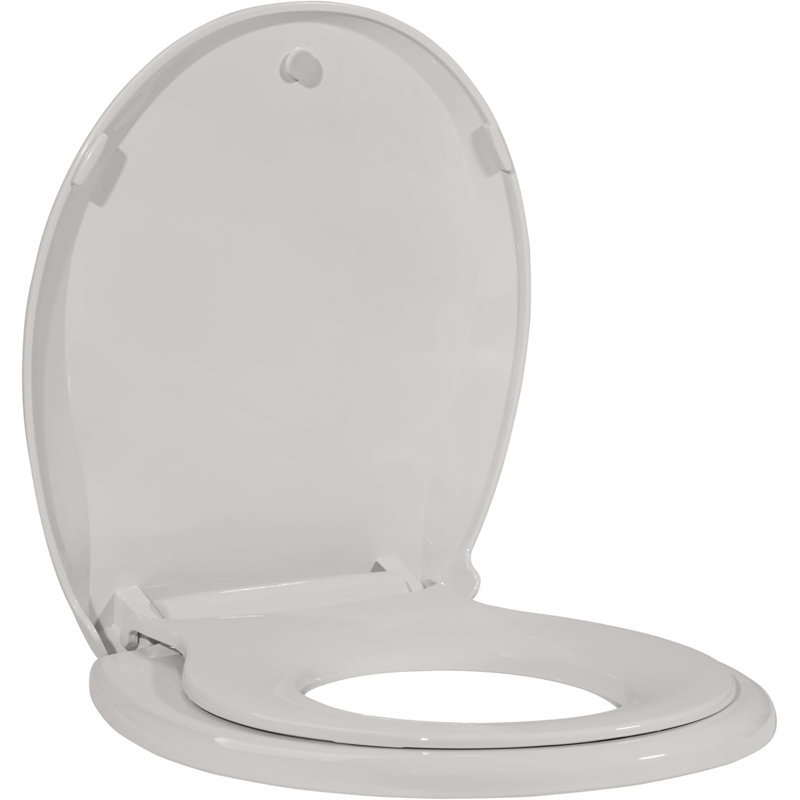 17" Round Toilet Seat with Built-In Potty Training Seat, Soft Quiet-Close Lid & Non-Slip Design, Magnetic Kids Seat in Biscuit Color, Easy to Install & Clean