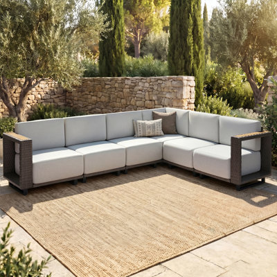Ensemble de meubles de patio, canapé modulaire d'extérieur en osier 6 pièces avec coussins et repose-pieds ultra-épais de 10 po, ensemble de conversation en rotin toutes saisons pour bord de piscine