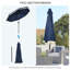 Parasol de patio bleu foncé 9 pi, avec mécanisme d'inclinaison et de manivelle, à volants pour parasol 9 pi de jardin