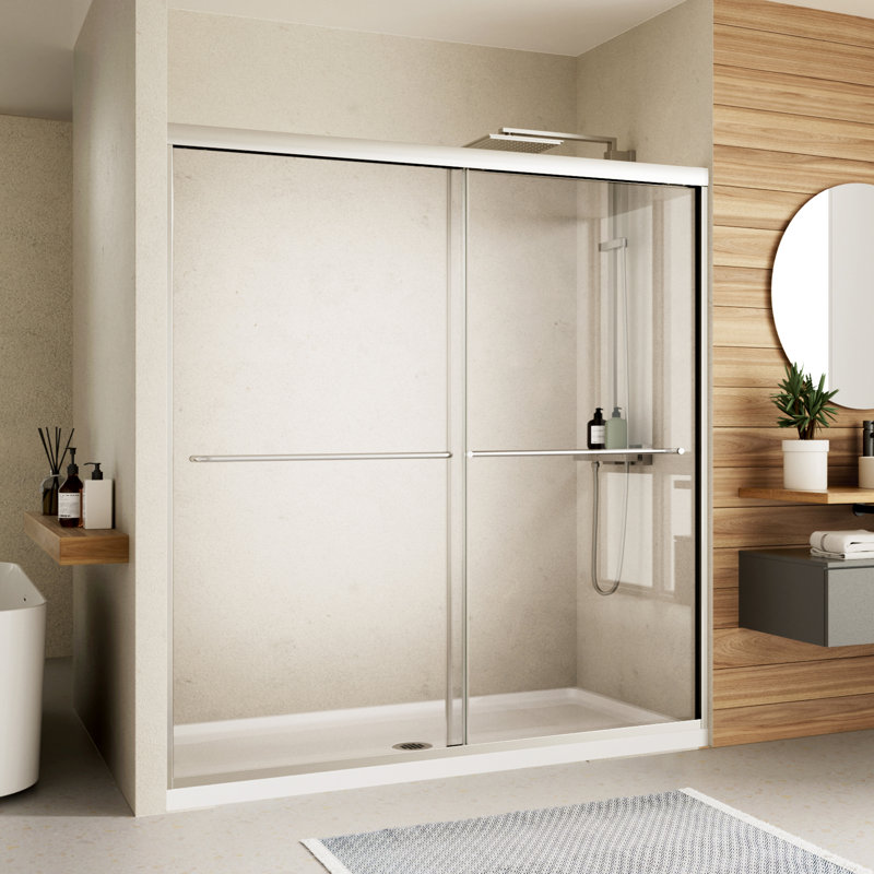 56-60" W x 70" H Framed Shower Door Double Sliding Door with 1/4" (6mm) Clear Tempered Glass, 2 Towel Bars for Walk-in Bathroom, Chrome Finish Shower Doors, Reversible Installation