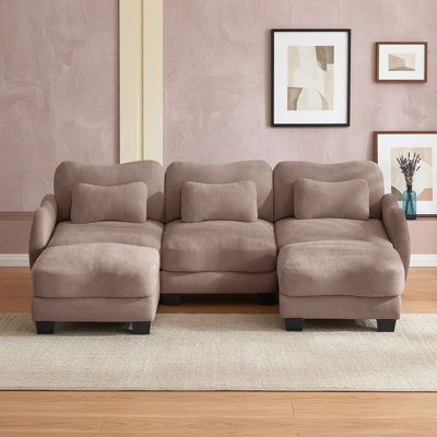 U-Shaped Sofa with 3 Waist Pillows and 2 Movable Ottomans