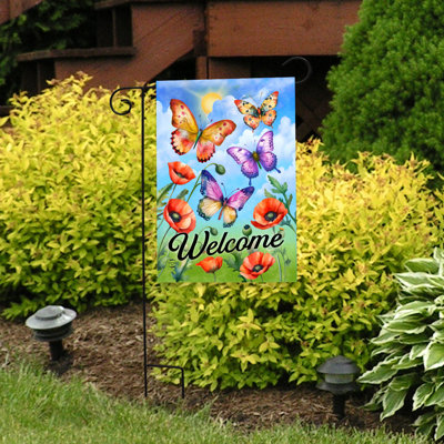 Butterflies And Poppies Welcome Garden Flag