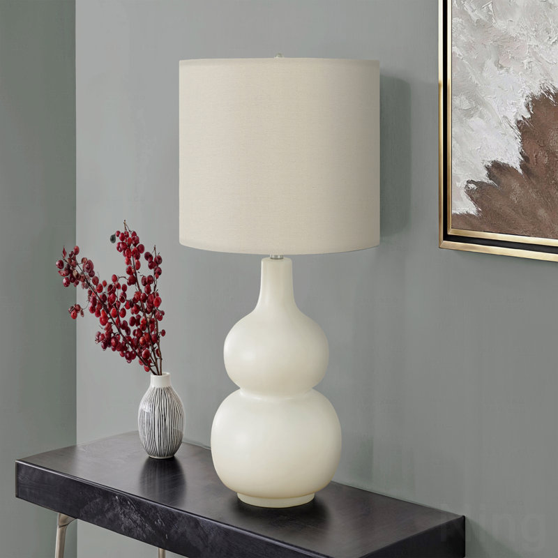 Lampe de table - H 25 po, ivoire et abat-jour crème, en matériau céramique crème