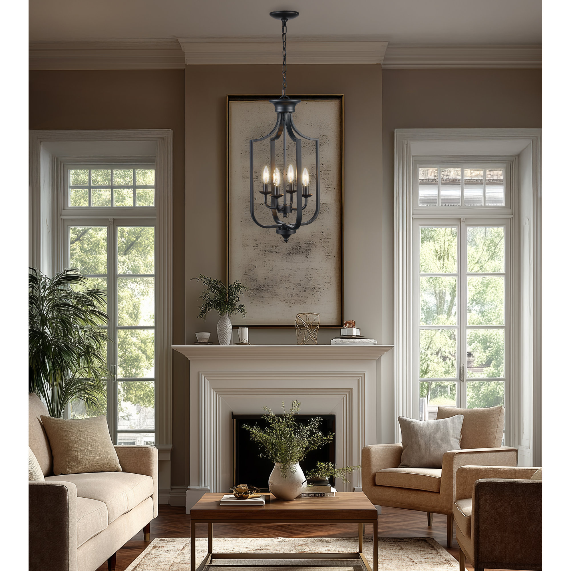 Baril 4 - Light Lantern Empire Chandelier, Small, Matte Black