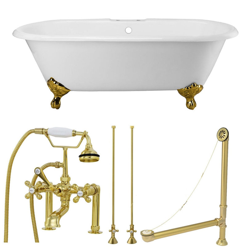 x Bathtub, White / Polished Brass Feet and Fixtures