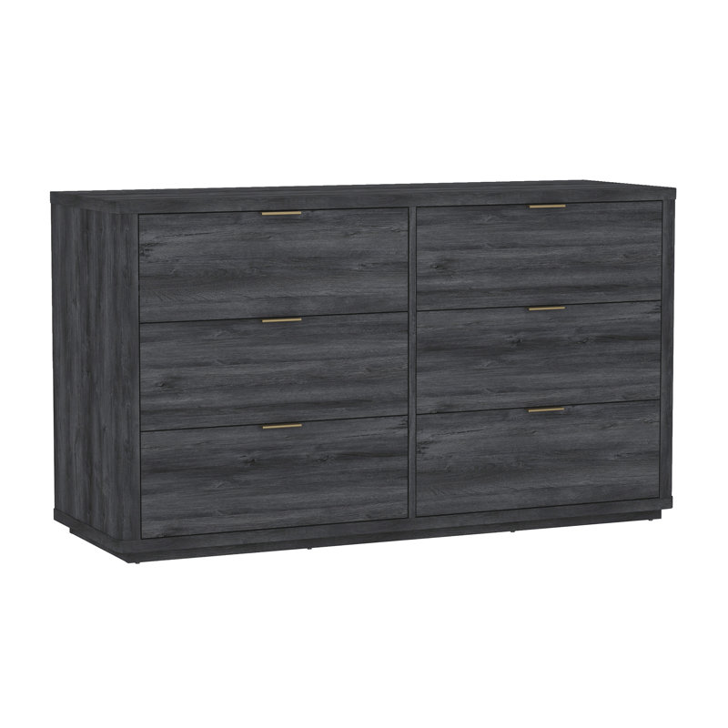 Evelyn 60" Modern 6-Drawer Double Dresser in Charcoal Gray, Charcoal Gray